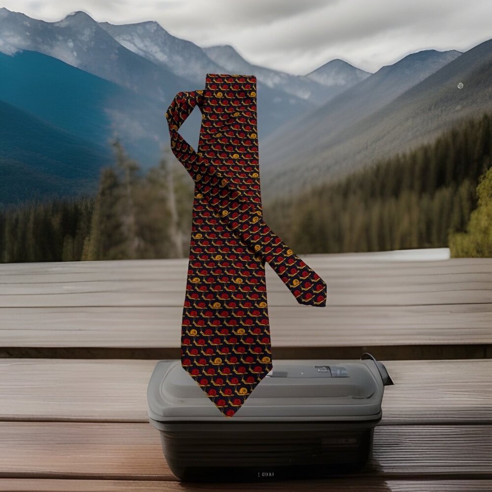 BEAUFORT Tie Rack Men's Necktie Silk Red‎ Gold Snail 🐌 Prints Design Italy 4x60